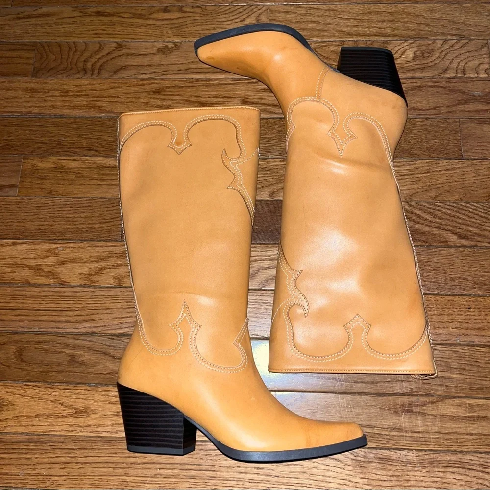 Zodiac Dawson Cowboy Boots Pointy Toe & Knee High Cuoio Brown Women’s Size 6.5